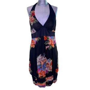 Sue Wong Silk Floral Pagoda Print Halter Dress